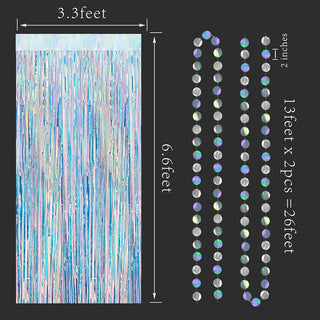 3.3 ft Iridescent Tinsel Foil Fringe Curtains with 2 Circle Dots Garlands 3