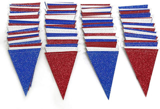 4pcs Red Blue Silver/White National Day Patriotic Triangle Flag Banner 4