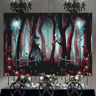 7x5 ft Fabric Backdrop Rose Skeleton Party 4