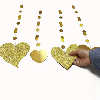 16pcs Glitter Gold Heart Garland Decorations Hanging Heart Streamer 4