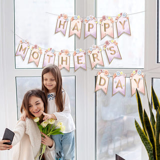 Happy Mother's Day Banners with Pink Flower (3 pcs) 3