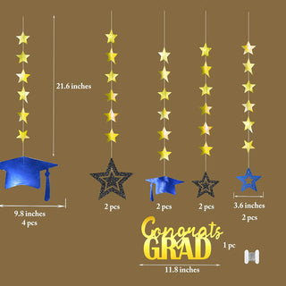Royal Blue Graduation Party Decoration Kit Black Cap Decor Shiny Congrats Grad Banner 4