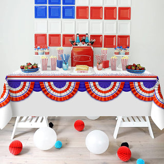 9x5 Ft Fabric Red White Blue Tablecloth for 4th July 4
