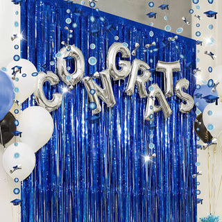 Foil Fringe Curtain Backdrops and Graduation Garlands Set in Blue (8pcs) 2