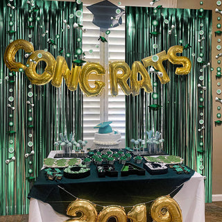 Foil Fringe Curtain Backdrops and Graduation Garlands Set in Green (8pcs) 2