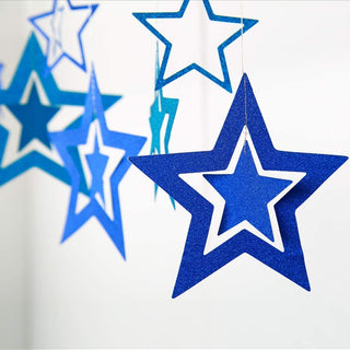 3D Glitter Blue & Metallic Silver Star Garland for Boy‘s Birthday 5Garland 4