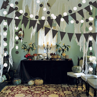 Black White Triangle Flag Banner with Circle Dots Garland 4