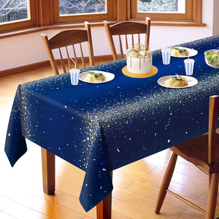 9x5 ft Fabric Blue Tablecloth with Gold Confetti 4