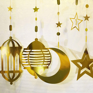 Islamic Gold Star Crescent Moon Lantern Ramadan Garland 4