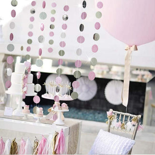 Bridal Shower Circle Garlands in Glitter Pink & Metallic Silver (4pcs) 3
