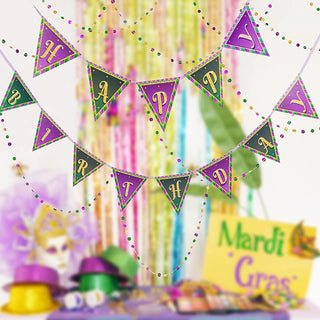 Mardi Gras Happy Birthday Bunting Banner and Circle Garlands  2