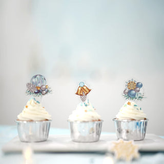 Snowflakes Cupcake Toppers Set in Gold, Blue and White (32pc) 4