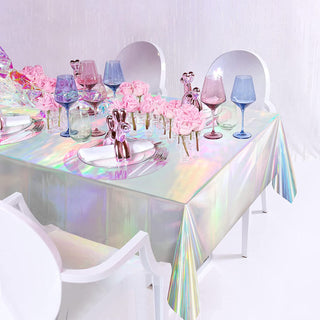 2pcs Plastic Iridescent Tablecloth Holographic Foil Table Cover For Euphoria Party Decor 4