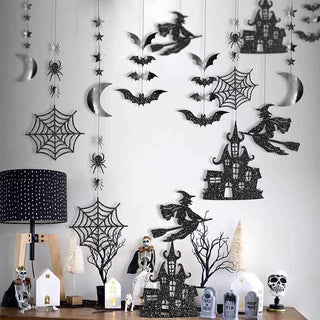 Glitter Black Halloween Party Garland Kit Birthday Decorations Hanging Witch Bat Spider 4