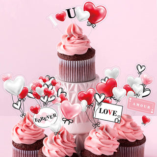 33 pcs Love Heart Cupcake Topper Red White Pink Black Valentine’s Day Muffin Cake Decorations