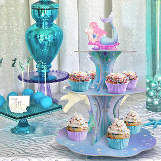 JOYCOM Pink Blue Mermaid Party Cake Decoration Cupcake Stand 4