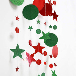Circle Star Christmas Garland in Green & Red & Glitter 3pcs 