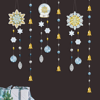 Bells, Snowflake and Snow Globes Christmas Garland in Gold, Blue and White (6 pcs)
