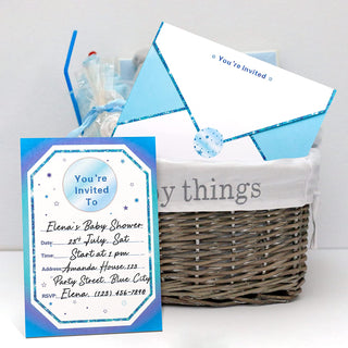 12 Set Glitter Blue You Are Invited Party Invitations Neutral Party Card with Envelops and Stickers 4