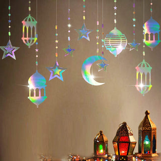 Iridescent Holographic Star Moon Lantern Ramadan Garland 4
