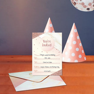 12 Set Glitter Rose Gold You Are Invited Party Invitations Neutral Card with Envelops and Stickers 4