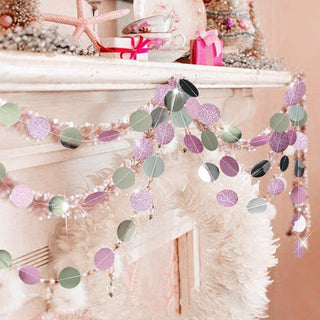 Bridal Shower Circle Garlands in Glitter Pink & Metallic Silver (4pcs) 2