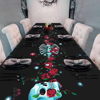 9x5 ft Fabric Tablecloth Rose Skeleton Party for Halloween 5