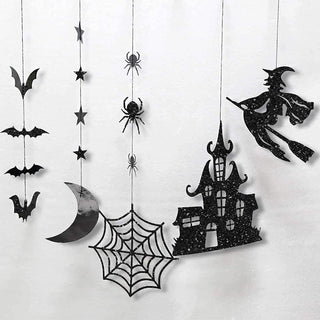 Glitter Black Halloween Party Garland Kit Birthday Decorations Hanging Witch Bat Spider 5