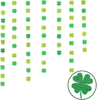 Glitter St Patricks Day Decorations Green Shamrock Clover Garlands with Paper Fan 5