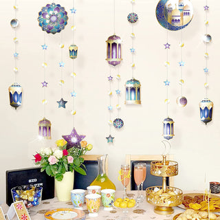 Purple Blue Gold Ramadan Garland with Lantern, Crescent & Star (6pcs) 2