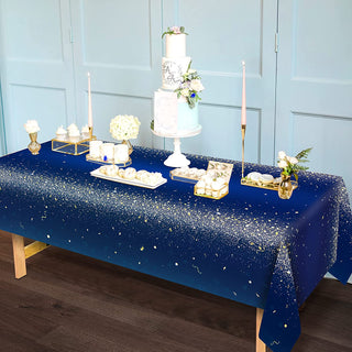 9x5 ft Fabric Blue Tablecloth with Gold Confetti 5