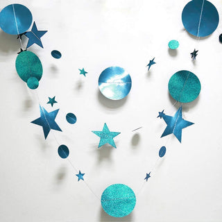 3pcs Glitter Teal Blue Star Circle Garland Party Decoration 5