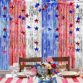 Red Blue Silver Fringe Curtains with Star Garlands Streamers (2pcs) 5