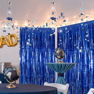 Foil Fringe Curtain Backdrops and Graduation Garlands Set in Blue (8pcs) 3
