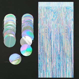 3.3 ft Iridescent Tinsel Foil Fringe Curtains with 2 Circle Dots Garlands 5