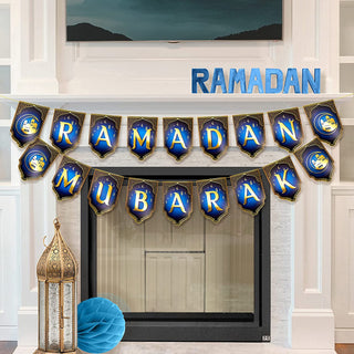 Glitter Ramadan Mubarak Banners in Blue and Gold (2 pcs) 2