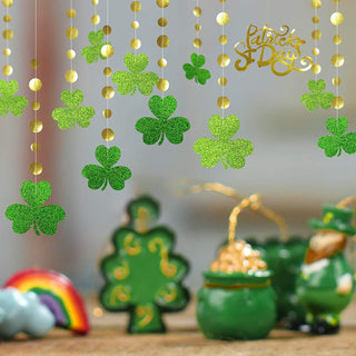 Glitter Green Shamrock Clover Garland Shiny Gold St Patricks Day Decorations 5