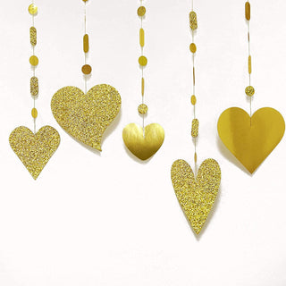 16pcs Glitter Gold Heart Garland Decorations Hanging Heart Streamer 5