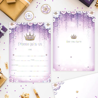 Invitation Cards with Crown and Flowers in Purple Set (12pcs) 7