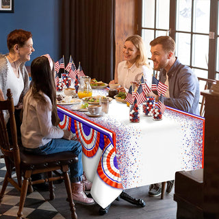 9x5 Ft Fabric Red White Blue Tablecloth for 4th July 5