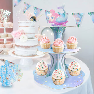 JOYCOM Pink Blue Mermaid Party Cake Decoration Cupcake Stand 6