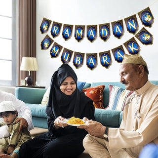 Glitter Ramadan Mubarak Banners in Blue and Gold (2 pcs) 3