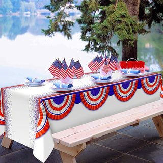 9x5 Ft Fabric Red White Blue Tablecloth for 4th July 6
