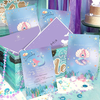  12 Set Little Mermaid Party Invitation Card 6