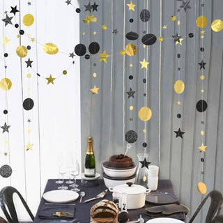 Glitter Black Gold Party Decorations Moon Star Garland 6