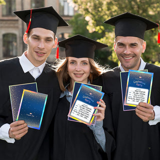 12 Set Holographic Blue Graduation Invitation Card Royal Blue Grad Invites with Gold Confetti 6