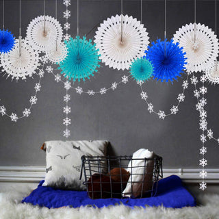 Snowflake Christmas Paper Fans in White and Blue 