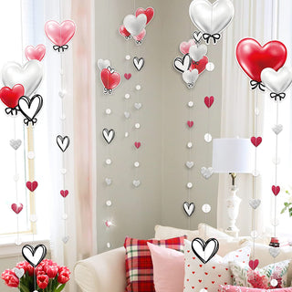 7 pcs Love Heart Garlands for Valentine’s Day Decorations Hanging Red White Pink Heart 6