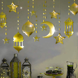Islamic Gold Star Crescent Moon Lantern Ramadan Garland 6