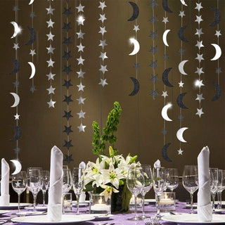Glitter Black Silver Crescent Moon Star Garland Ramadan Party Decoration 6